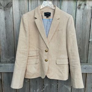 J. Crew Dalton Ivory Herringbone Blazer Jacket Single Breasted Tan Size 10